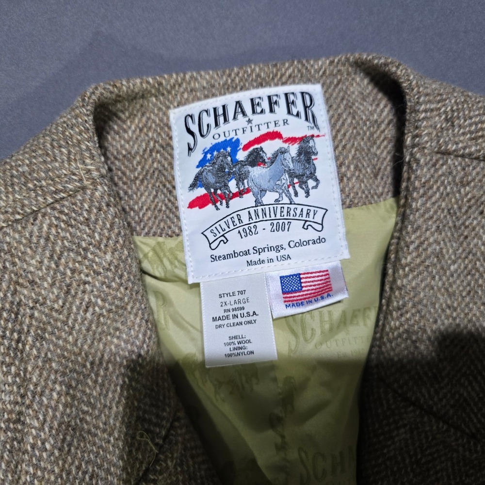 Schaefer Outfitter Vest Mens 2XL Tan Herringbone Wool Silver Anniversary 707 - Picture 3 of 6